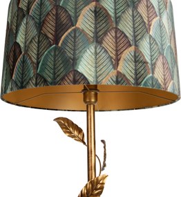 Zlatá stojaca lampa s tienidlom s dizajnom listov a zlatým interiérom 50 cm - Linden