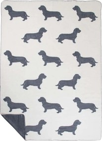 Bielo-sivý obojstranný pléd s jazvečíkmi Dachshund XL – 150*200*3 cm