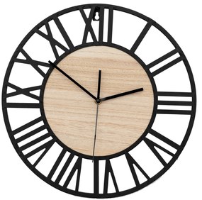 Tutumi, okrúhle nástenné hodiny 35 cm kovové / drevené MC70902, čierna-hnedá, ZEG-08743