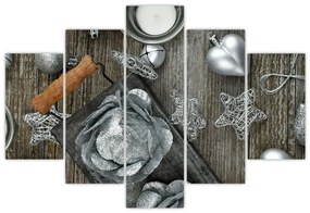Obraz - strieborné vianočné dekorácie (150x105 cm)
