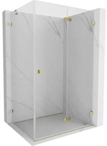 Mexen Lunar-F, 1-krídlový sprchový kút so skladacími dverami, pravý, 90 x 80 cm, 8mm číre sklo, zlatý lesklý profil, 836-090-080-50-00-P