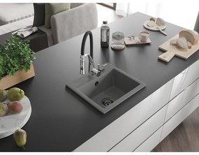 Mexen Milo, 1-komorový granitový drez 435x410x171 mm a drezová batéria Aster, šedá, 6505-71-73450-07-B