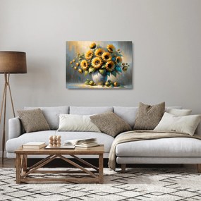 Sklenený obraz – Váza so slnečnicami (70x50 cm)