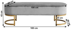 Čalúnená lavica Mirila New - sivá (Velvet) / zlatá