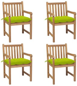 Záhradné stoličky 4 ks jasnozelené podložky tíkový masív
