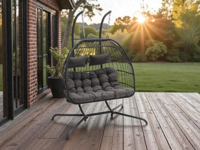 Závesné hojdacie dvojkreslo CUBA čierne - sivé vankúše