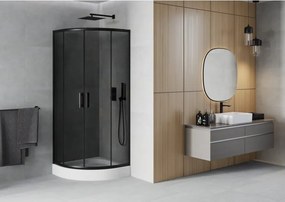 Mexen Rio polkruhový sprchovací kút 80 x 80 cm, grafitový, čierny + vanička, biela - 863-080-080-70-40-4710