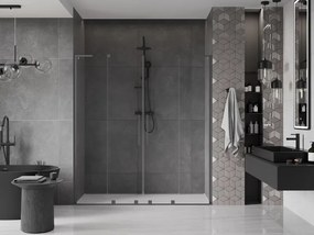 Mexen Velar L Duo, posuvné sprchové dvere do otvoru 170 cm, 8mm číre sklo, brúsený grafit, 871-170-003-02-95