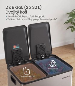 Odpadkový koš s víkem JORDAN 2x30 L tmavě šedý II