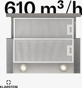 Klarstein Vinea, digestor, 60 cm, vstavaný, 610 m³/h, plochá konštrukcia, strieborný