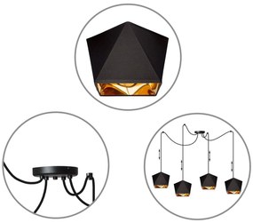Závesné svietidlo Diamond Gold Spider, 4x čierne/zlaté textilné tienidlo