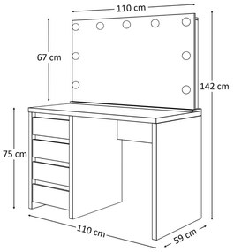 TOALETNÝ STOLÍK VALENTINA ELITE 2 BIELY ZRKADLO