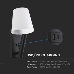 LED nástenné svietidlo s USB portom LED/2W/230V 3000K čierna/biela