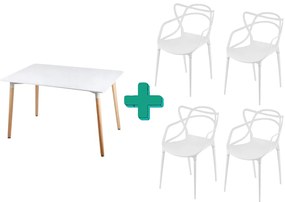 Jedálenský set 1+4, biely stôl BERGEN 120x80cm a biela plastová stolička KATO