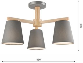 Prisadený luster ELLIE 3xE27/60W/230V šedá/buk