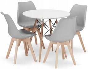 Jedálenský stôl TODI biely 80 cm so štyrmi stoličkami MARK sivé