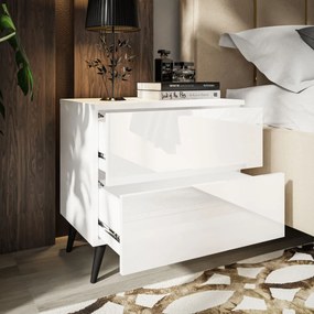 NOČNÝ STOLÍK SANTINO BIELY LESK + ČIERNÉ NOŽIČKY + LED