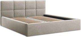 Taupe zamatová čalúnená dvojlôžková posteľ s úložným priestorom s roštom 140x200 cm Hiko – Makamii