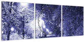 Obraz - Čarovná zimná noc (s hodinami) (90x30 cm)