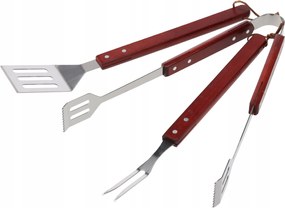 CH 3-dielna sada grilovacieho náradia -lopatka, kliešte, vidlička - červená