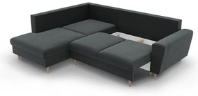 Tmavosivá zamatová rozkladacia/s úložným priestorom rohová pohovka (ľavý roh/do L) Kyoto – Cosmopolitan Design