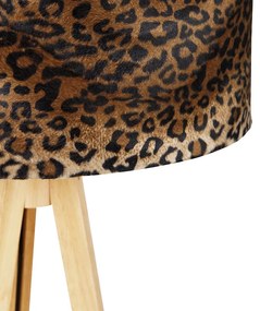 Moderná stojanová lampa z dreveného textilného leopardieho tienidla 50 cm - Tripod Classic