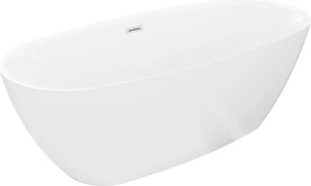Mexen Luvo Slim, voľne stojaca vaňa 170 × 75 cm, biela lesklá, oceľový prepad, 52801707500-97