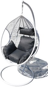 Závesné kreslo 06 biele so sivou poduškou