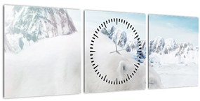 Obraz - Ľadový medveď (s hodinami) (90x30 cm)