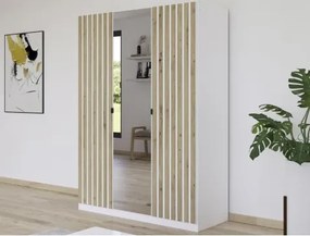 Šatníková skriňa so zrkadlom Genua, 136 cm, biela/dub artisan%