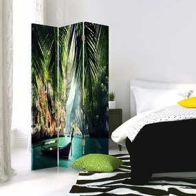 Ozdobný paraván Palmy Tropické moře - 110x170 cm, trojdielny, obojstranný paraván 360°
