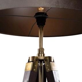Mosadzná stojaca lampa na trojnožke s tienidlom zo sivého zamatu 50 cm - Cortin