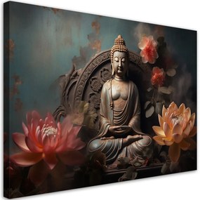 Obraz na plátně, buddha lotosový květ socha zen - 120x80 cm