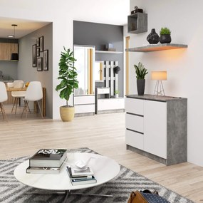 Komoda JERRY K 80 cm 1 dvere 3 zásuvky betón/biela