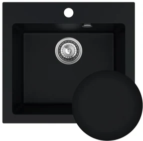 Sink Quality Ferrum 50, kuchynský granitový drez 490x450x195 mm + chrómový sifón, čierna, SKQ-FER.C.1K50.X