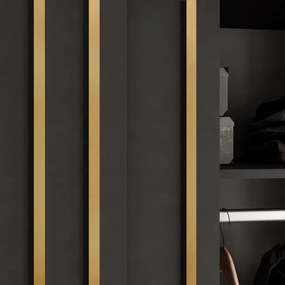 ŠATNÍKOVÁ SKRIŇA S POSUVNÝMI DVERAMI CYNTIA ČIERNA + ZLATÉ LIŠTY 150 cm