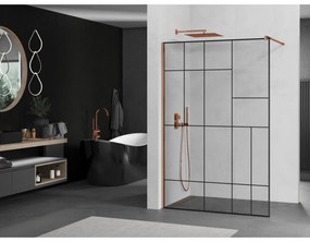 Mexen Kioto, sprchová zástena 120x200 cm, 8mm číre sklo s čiernym vzorom, profil ružové zlato, 800-120-101-60-78