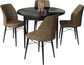 Jedálenský set Roxie (mramor čierny + hnedá) (pre 4 osoby). Akcia -19%. Vlastná spoľahlivá doprava až k Vám domov. 1144552