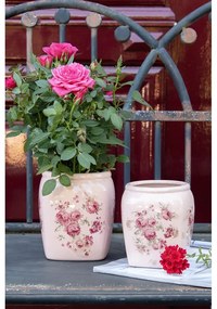 Béžový keramický obal na kvetináč s ružami Rósa M - 14*14*16cm