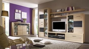 Obývacia stena Cancan 5, dub sonoma/sivá pínia, s osvetlením