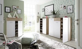 Skrinka s policami/botník Manolo 90 cm, dub sonoma/biela