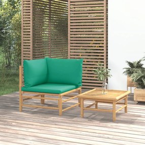 2-dielna záhradná sedacia súprava zelené vankúše bambus 362292
