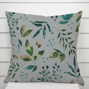Biante Bavlnená obliečka na vankúš Sandra SA-430 Modro-zelené listy na sivom 60 x 60 cm