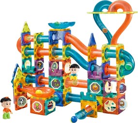 LEAN Toys Sada magnetických blokov guľôčková dráha šmykľavka farebná 188 ks