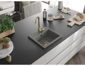 Mexen Milo, 1-komorový granitový drez 435x410x171 mm a zlatá batéria Telma, šedá, 6505-71-670200-50