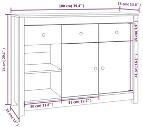 vidaXL Komoda medovo-hnedá 100x35x74 cm masívne borovicové drevo-