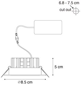 Sada 6 zapustených bodových svetiel biela 6,8 cm vrátane LED 750 lm stmievateľné IP23 - Gaius