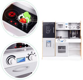 Detská kuchynka so zvukom a LED tabuľou kovové doplnky MDF +3 roky ECOTOYS