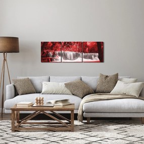 Obraz - Červený, vodopád (s hodinami) (90x30 cm)