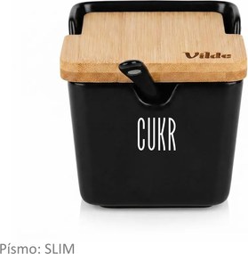 VILDE 2. akosť - Čierna keramická cukornička /soľnička s bambusovým viečkom a lyžičkou, 250ml VILDE, hranatá